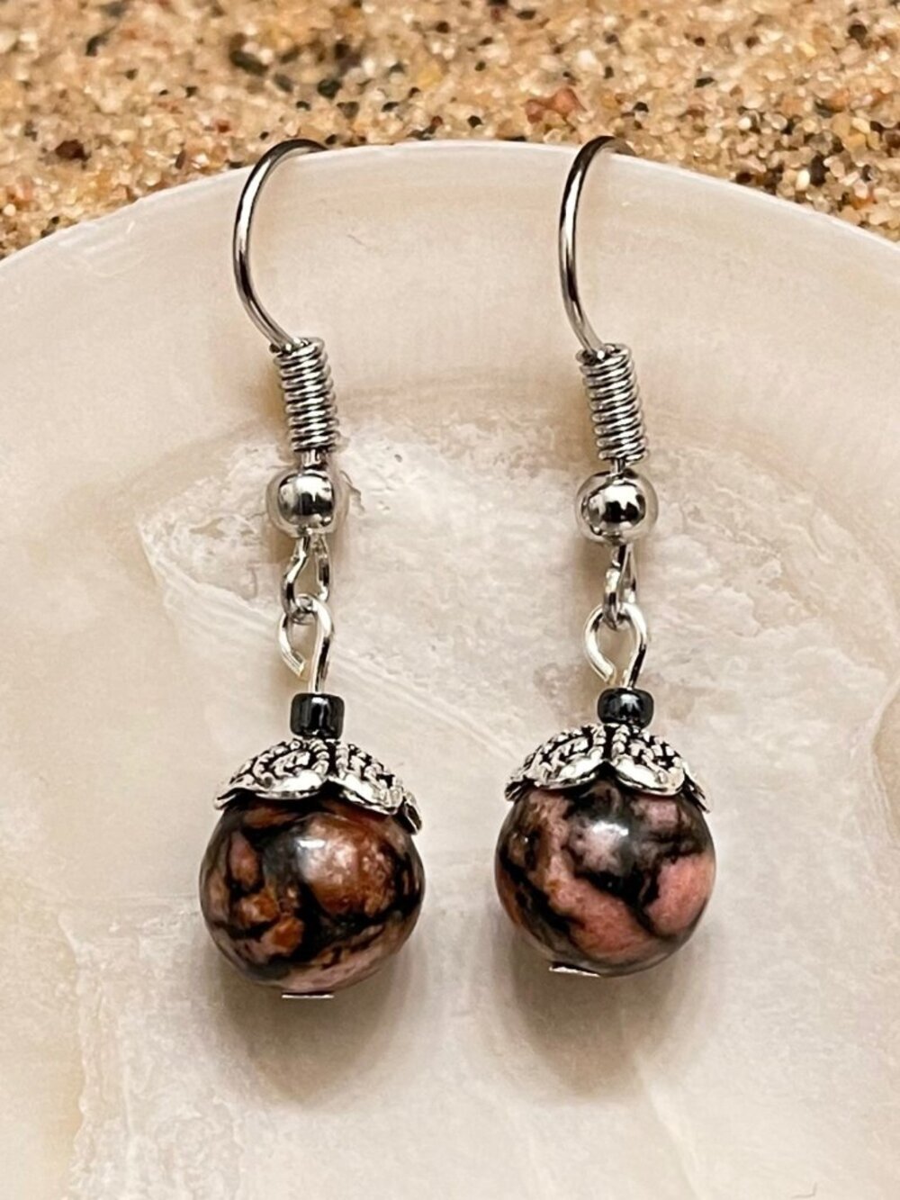 Rhodonite Drop Earrings | Handmade - Picture 3 of 6